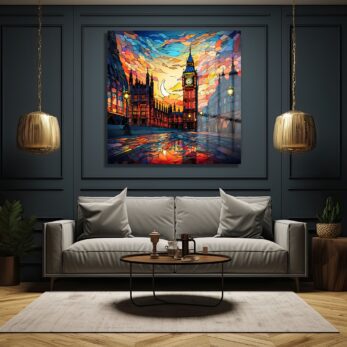 Big Ben Büyüsü: Gün Batımı Vitray Sanatı Cam Tablo - Glazella