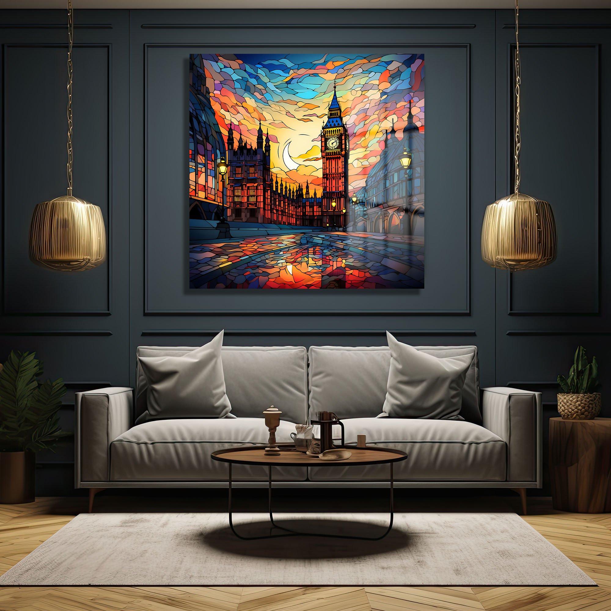 Big Ben Büyüsü: Gün Batımı Vitray Sanatı Cam Tablo Duvar Dekoru cam tablo, duvar sanatı, modern dekorasyon, soyut sanat, cam sanat eserleri, iç mekan dekorasyonu, ofis dekorasyonu, ev dekorasyonu, restoran dekorasyonu, cafe dekorasyonu, cam baskı, UV baskı, estetik duvar sanatı