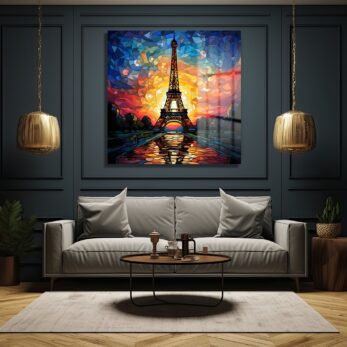 Eyfel'in Mozaik Dansı: Paris Gün Batımı Temalı Sanat Cam Tablo - Glazella
