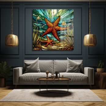Okyanusun Büyüsü: Stained Glass Deniz Yıldızları Cam Tablo - Glazella
