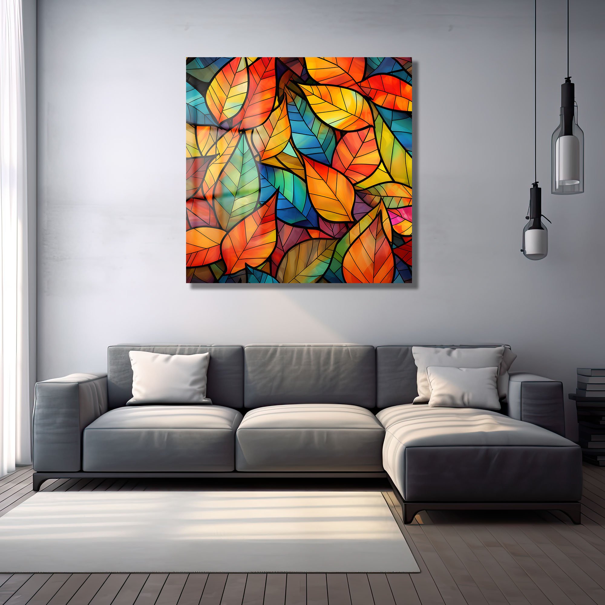 Sonbahar Rüyası: Renkli Yapraklar Stained Glass Cam Tablo Duvar Dekoru cam tablo, duvar sanatı, modern dekorasyon, soyut sanat, cam sanat eserleri, iç mekan dekorasyonu, ofis dekorasyonu, ev dekorasyonu, restoran dekorasyonu, cafe dekorasyonu, cam baskı, UV baskı, estetik duvar sanatı
