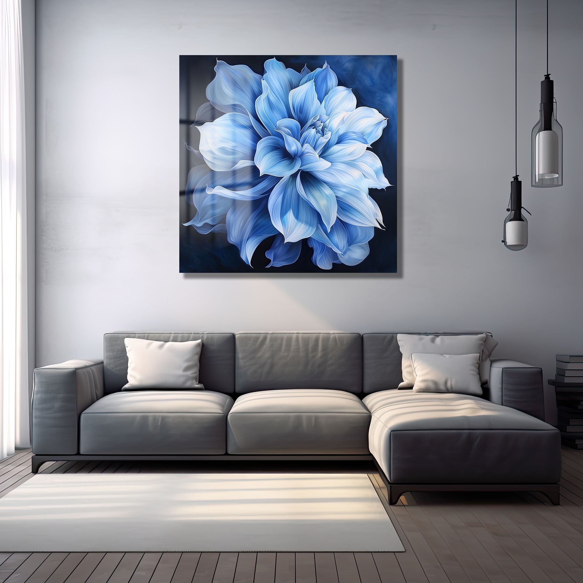 Derin Mavi Çiçek: Modern Sanat Temperli Cam Tablo Duvar Dekoru cam tablo, duvar sanatı, modern dekorasyon, soyut sanat, cam sanat eserleri, iç mekan dekorasyonu, ofis dekorasyonu, ev dekorasyonu, restoran dekorasyonu, cafe dekorasyonu, cam baskı, UV baskı, estetik duvar sanatı