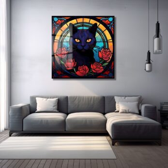 Esrarengiz Gözler: Kedi ve Güller Cam Tablo - Art Nouveau Dokunuşu - Glazella Esrarengiz Gözler: Kedi ve Güller Cam Tablo - Art Nouveau Dokunuşu - Glazella