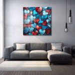 Aşkın Vitray Dansı: Kırmızı ve Mavi Kalpler Temalı Modern Cam Tablo Duvar Dekoru cam tablo, duvar sanatı, modern dekorasyon, soyut sanat, cam sanat eserleri, iç mekan dekorasyonu, ofis dekorasyonu, ev dekorasyonu, restoran dekorasyonu, cafe dekorasyonu, cam baskı, UV baskı, estetik duvar sanatı