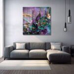 Zümrüt ve Ametist Rüyası: Lüks Floral Cam Tablo Duvar Dekoru cam tablo, duvar sanatı, modern dekorasyon, soyut sanat, cam sanat eserleri, iç mekan dekorasyonu, ofis dekorasyonu, ev dekorasyonu, restoran dekorasyonu, cafe dekorasyonu, cam baskı, UV baskı, estetik duvar sanatı
