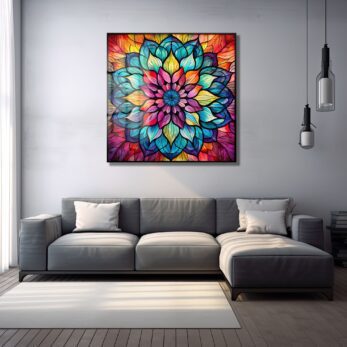 Vitray Işıltısı: Canlı Renklerle Modern Mandala Cam Tablo - Glazella