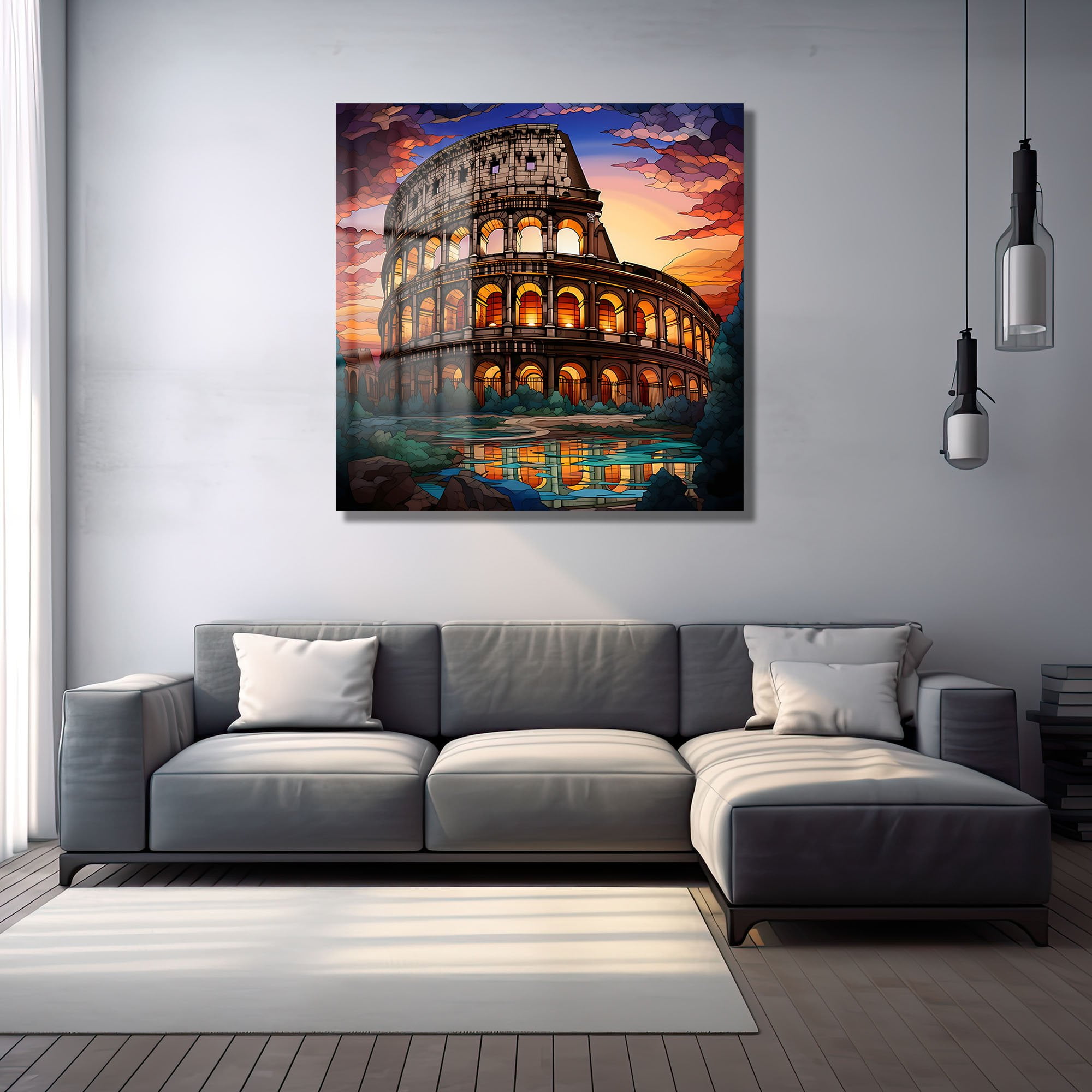 Roma'nın İhtişamı: Kolezyum Gün Batımı Temalı Cam Tablo Duvar Dekoru cam tablo, duvar sanatı, modern dekorasyon, soyut sanat, cam sanat eserleri, iç mekan dekorasyonu, ofis dekorasyonu, ev dekorasyonu, restoran dekorasyonu, cafe dekorasyonu, cam baskı, UV baskı, estetik duvar sanatı