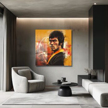 Bruce Lee Efsanesi: Dinamik Portre Cam Tablo - Modern Duvar Sanatı - Glazella Bruce Lee Efsanesi: Dinamik Portre Cam Tablo - Modern Duvar Sanatı - Glazella