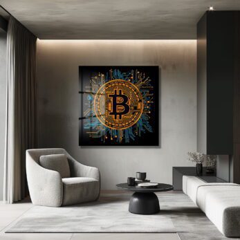 Dijital Altın: Bitcoin Devre Kartı Tasarımlı Modern Cam Tablo - Glazella