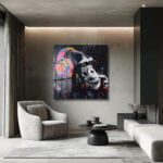 Ritim Şempanze: Neon Enerjili Graffiti Sanat Cam Tablo Duvar Dekoru cam tablo, duvar sanatı, modern dekorasyon, soyut sanat, cam sanat eserleri, iç mekan dekorasyonu, ofis dekorasyonu, ev dekorasyonu, restoran dekorasyonu, cafe dekorasyonu, cam baskı, UV baskı, estetik duvar sanatı