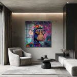 Kozmik Maymun: Psychedelic Enerjili Modern Cam Tablo Duvar Dekoru cam tablo, duvar sanatı, modern dekorasyon, soyut sanat, cam sanat eserleri, iç mekan dekorasyonu, ofis dekorasyonu, ev dekorasyonu, restoran dekorasyonu, cafe dekorasyonu, cam baskı, UV baskı, estetik duvar sanatı