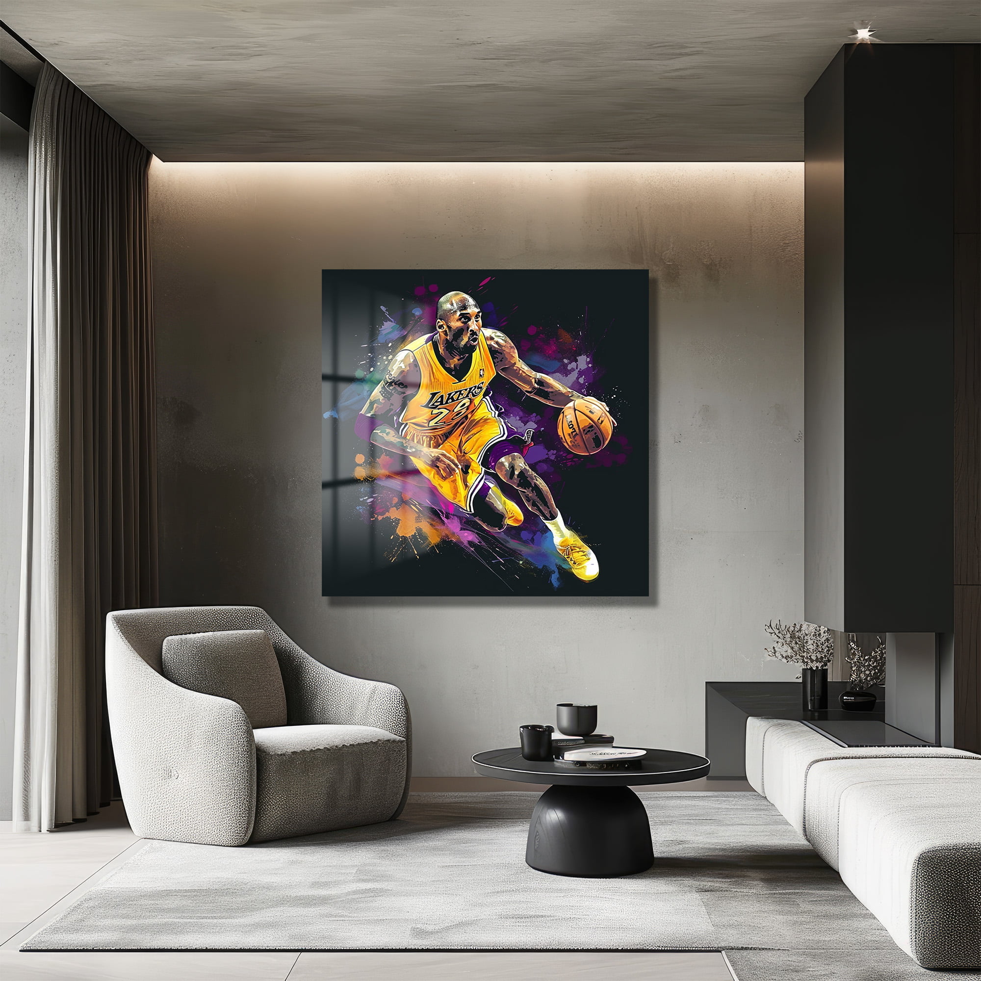 Mamba Ruhu: Dinamik Kobe Bryant Splash Art Cam Tablo Duvar Dekoru cam tablo, duvar sanatı, modern dekorasyon, soyut sanat, cam sanat eserleri, iç mekan dekorasyonu, ofis dekorasyonu, ev dekorasyonu, restoran dekorasyonu, cafe dekorasyonu, cam baskı, UV baskı, estetik duvar sanatı