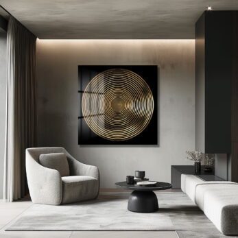 Altın Spiral Derinliği: Modern Geometrik Cam Tablo - Glazella