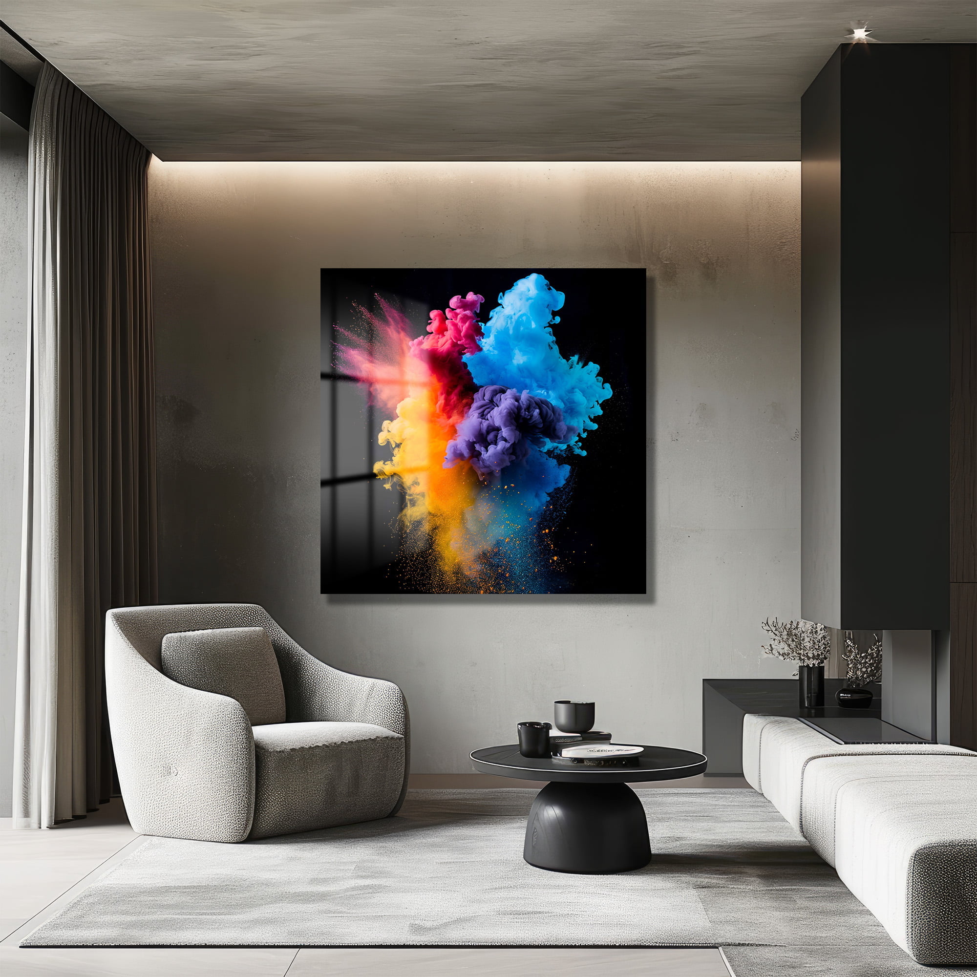 Enerji Patlaması: Canlı Renklerle Modern Soyut Cam Tablo Duvar Dekoru cam tablo, duvar sanatı, modern dekorasyon, soyut sanat, cam sanat eserleri, iç mekan dekorasyonu, ofis dekorasyonu, ev dekorasyonu, restoran dekorasyonu, cafe dekorasyonu, cam baskı, UV baskı, estetik duvar sanatı