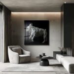 Dinamik Güç: Beyaz Bulldog Modern Cam Tablo Duvar Dekoru cam tablo, duvar sanatı, modern dekorasyon, soyut sanat, cam sanat eserleri, iç mekan dekorasyonu, ofis dekorasyonu, ev dekorasyonu, restoran dekorasyonu, cafe dekorasyonu, cam baskı, UV baskı, estetik duvar sanatı