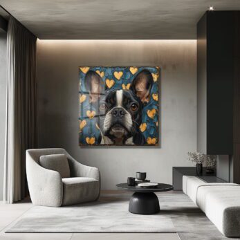 Aşk Dolu Bakışlar: Boston Terrier Temalı Modern Sanat Cam Tablo - Glazella