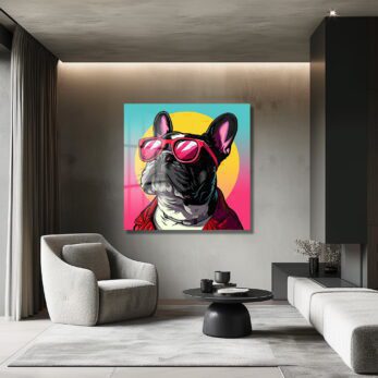 Havalı Fransız Bulldog Pop Art Cam Tablo | Canlı Renklerle Modern Duvar Dekoru - Glazella Havalı Fransız Bulldog Pop Art Cam Tablo | Canlı Renklerle Modern Duvar Dekoru - Glazella