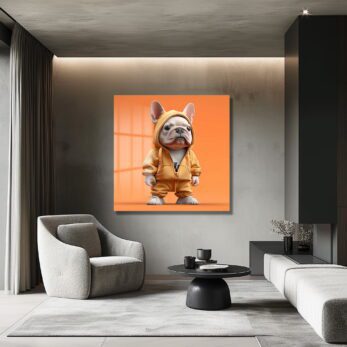 Sevimli Hipster Bulldog: Kapüşonlu Dost Cam Tablo - Glazella Sevimli Hipster Bulldog: Kapüşonlu Dost Cam Tablo - Glazella