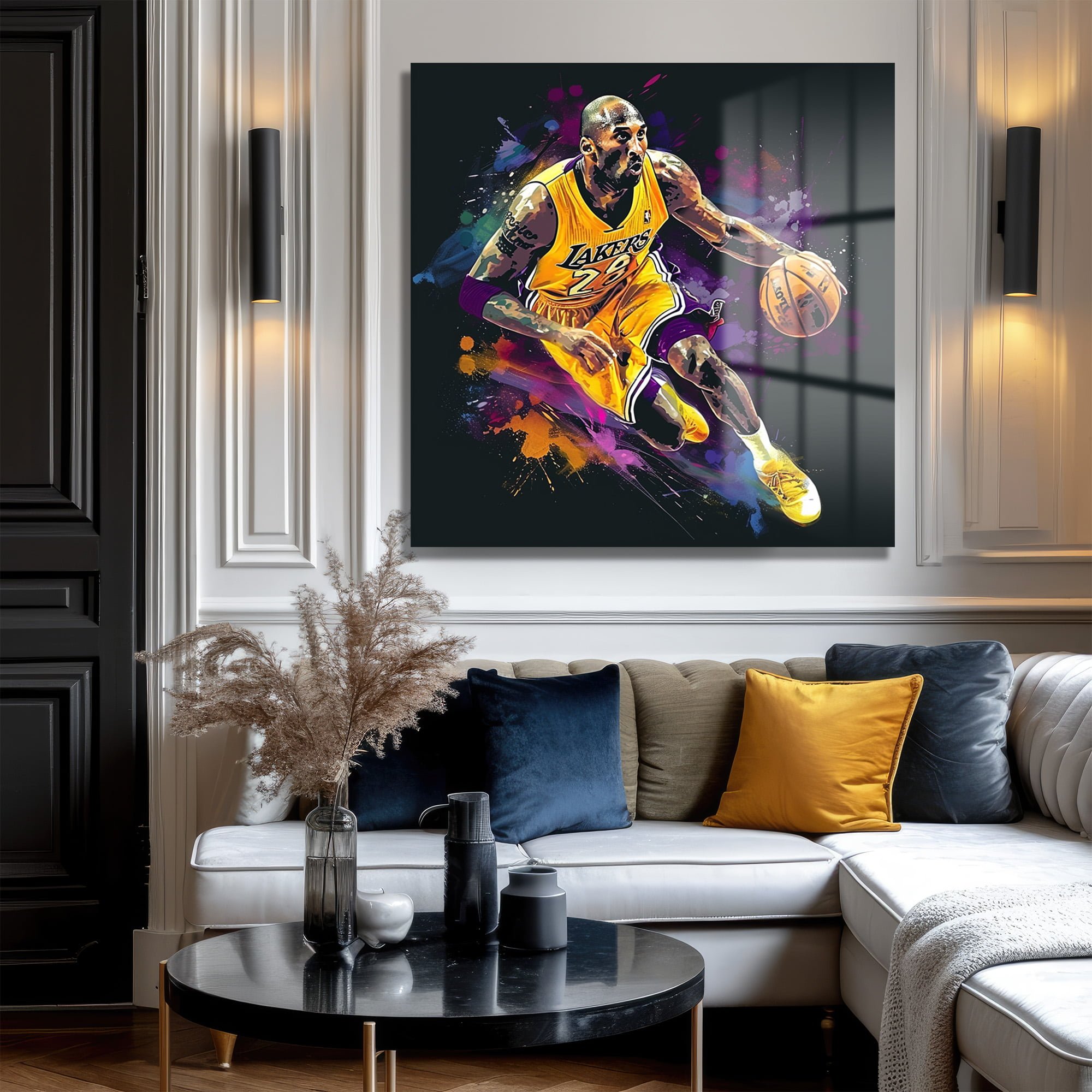 Mamba Ruhu: Dinamik Kobe Bryant Splash Art Cam Tablo Duvar Dekoru cam tablo, duvar sanatı, modern dekorasyon, soyut sanat, cam sanat eserleri, iç mekan dekorasyonu, ofis dekorasyonu, ev dekorasyonu, restoran dekorasyonu, cafe dekorasyonu, cam baskı, UV baskı, estetik duvar sanatı