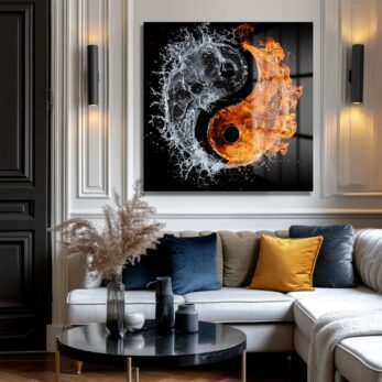 Ateş ve Su Dengesi: Dinamik Yin Yang Cam Tablo - Glazella Ateş ve Su Dengesi: Dinamik Yin Yang Cam Tablo - Glazella