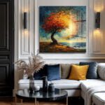 Ateş Ruhu Hayat Ağacı: Modern Manzara Cam Tablo Duvar Dekoru cam tablo, duvar sanatı, modern dekorasyon, soyut sanat, cam sanat eserleri, iç mekan dekorasyonu, ofis dekorasyonu, ev dekorasyonu, restoran dekorasyonu, cafe dekorasyonu, cam baskı, UV baskı, estetik duvar sanatı