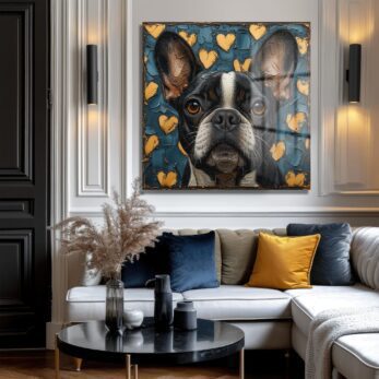 Aşk Dolu Bakışlar: Boston Terrier Temalı Modern Sanat Cam Tablo - Glazella