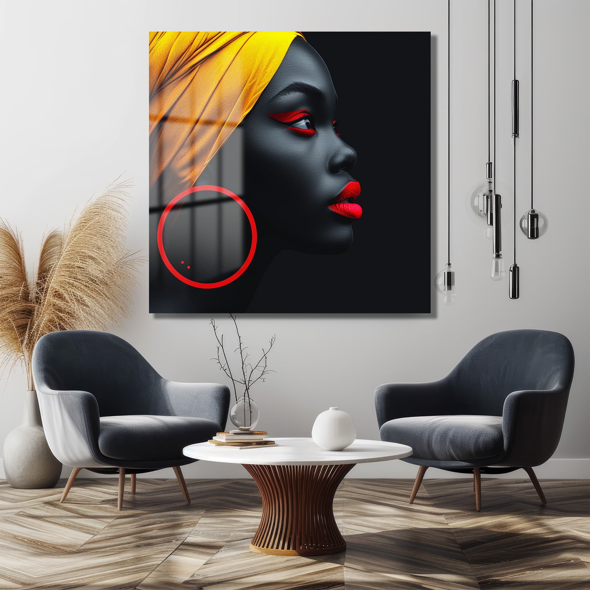 Gizemli Bakışlar: Afro-Modern Sanat Cam Tablo Duvar Dekoru cam tablo, duvar sanatı, modern dekorasyon, soyut sanat, cam sanat eserleri, iç mekan dekorasyonu, ofis dekorasyonu, ev dekorasyonu, restoran dekorasyonu, cafe dekorasyonu, cam baskı, UV baskı, estetik duvar sanatı