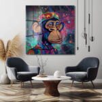 Kozmik Maymun: Psychedelic Enerjili Modern Cam Tablo Duvar Dekoru cam tablo, duvar sanatı, modern dekorasyon, soyut sanat, cam sanat eserleri, iç mekan dekorasyonu, ofis dekorasyonu, ev dekorasyonu, restoran dekorasyonu, cafe dekorasyonu, cam baskı, UV baskı, estetik duvar sanatı