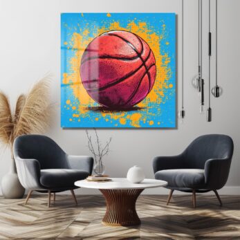 Enerjik Basketbol Rüyası: Modern Pop Art Cam Tablo - Glazella Enerjik Basketbol Rüyası: Modern Pop Art Cam Tablo - Glazella