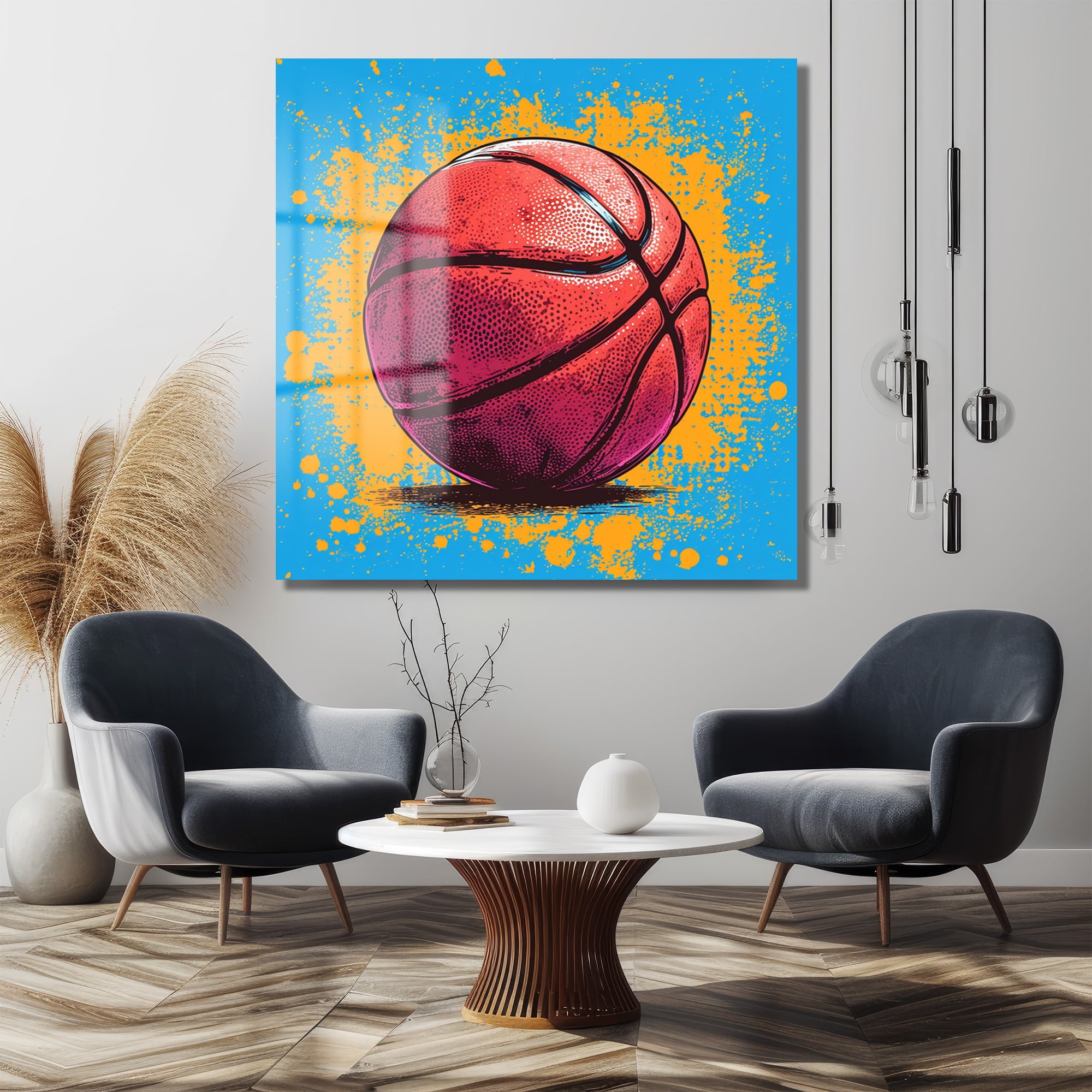Enerjik Basketbol Rüyası: Modern Pop Art Cam Tablo - Glazella Enerjik Basketbol Rüyası: Modern Pop Art Cam Tablo - Glazella
