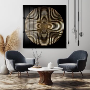 Altın Spiral Derinliği: Modern Geometrik Cam Tablo - Glazella