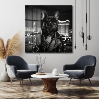 Şehirde Bir İkon: French Bulldog Rocker Cam Tablo - Glazella Şehirde Bir İkon: French Bulldog Rocker Cam Tablo - Glazella