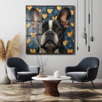 Aşk Dolu Bakışlar: Boston Terrier Temalı Modern Sanat Cam Tablo - Glazella