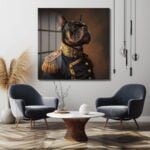 Fransız Bulldog General Portresi: Asil Duruşlu Dekoratif Cam Tablo Duvar Dekoru cam tablo, duvar sanatı, modern dekorasyon, soyut sanat, cam sanat eserleri, iç mekan dekorasyonu, ofis dekorasyonu, ev dekorasyonu, restoran dekorasyonu, cafe dekorasyonu, cam baskı, UV baskı, estetik duvar sanatı