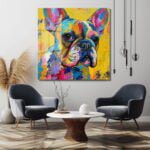 Renkli Fransız Bulldog: Modern Sanat Cam Tablo Duvar Dekoru cam tablo, duvar sanatı, modern dekorasyon, soyut sanat, cam sanat eserleri, iç mekan dekorasyonu, ofis dekorasyonu, ev dekorasyonu, restoran dekorasyonu, cafe dekorasyonu, cam baskı, UV baskı, estetik duvar sanatı