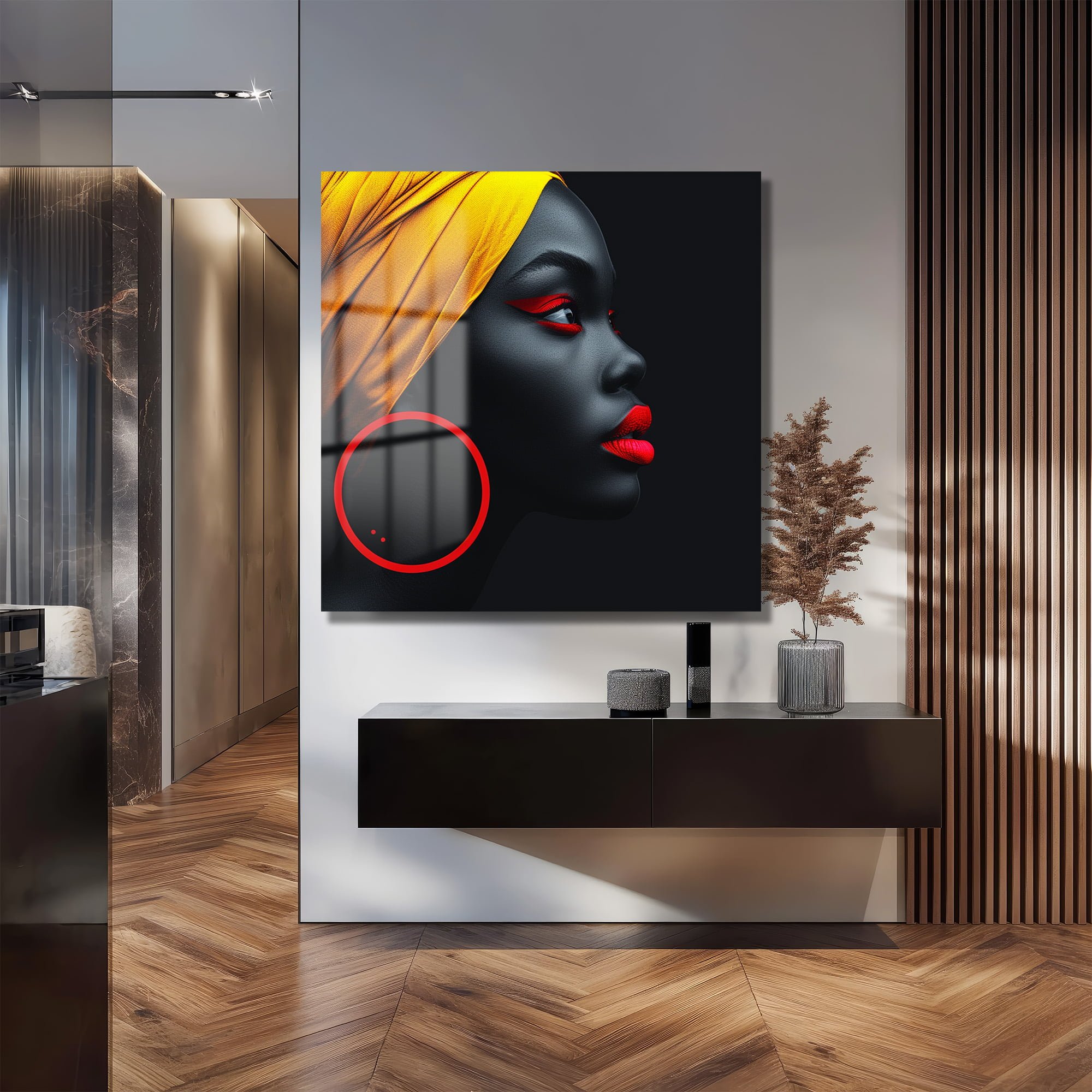 Gizemli Bakışlar: Afro-Modern Sanat Cam Tablo Duvar Dekoru cam tablo, duvar sanatı, modern dekorasyon, soyut sanat, cam sanat eserleri, iç mekan dekorasyonu, ofis dekorasyonu, ev dekorasyonu, restoran dekorasyonu, cafe dekorasyonu, cam baskı, UV baskı, estetik duvar sanatı