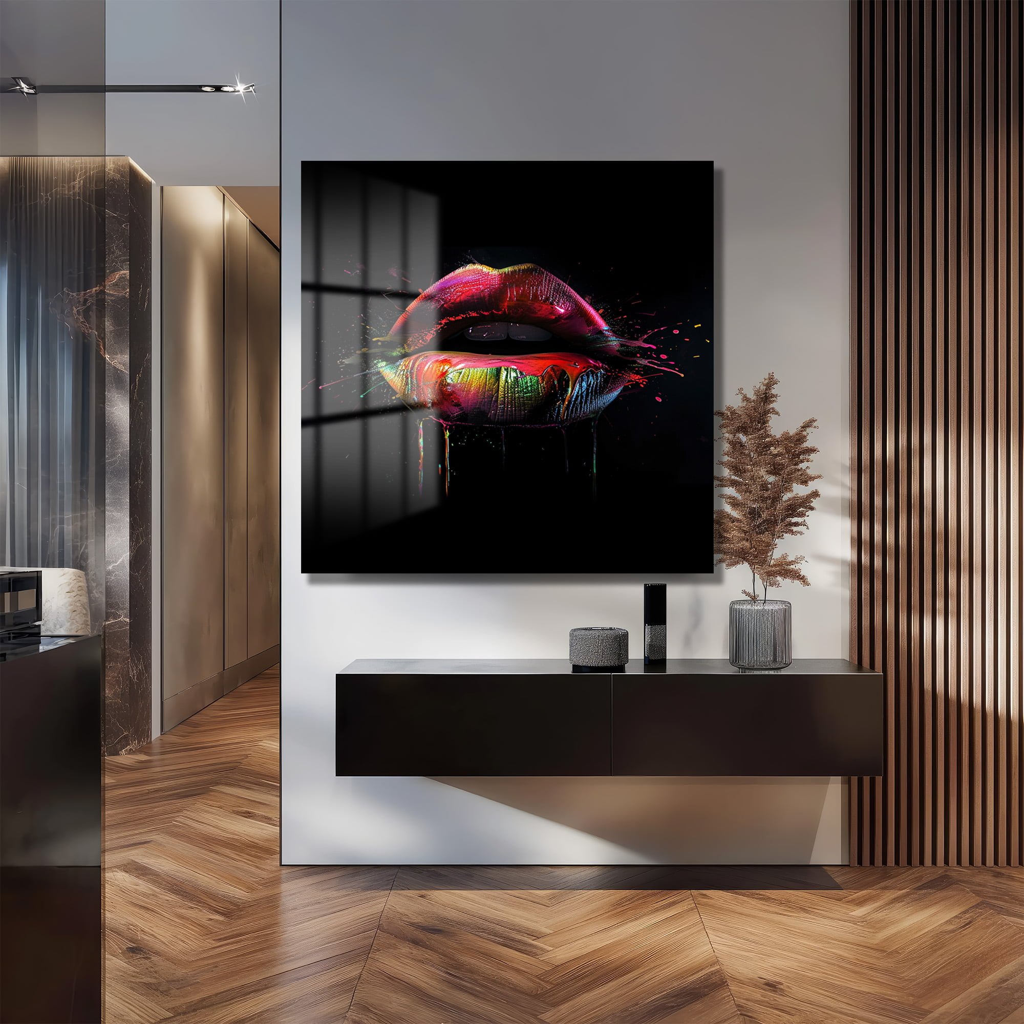 Tutkulu Dudaklar: Renklerin Dansı Modern Cam Tablo Duvar Dekoru cam tablo, duvar sanatı, modern dekorasyon, soyut sanat, cam sanat eserleri, iç mekan dekorasyonu, ofis dekorasyonu, ev dekorasyonu, restoran dekorasyonu, cafe dekorasyonu, cam baskı, UV baskı, estetik duvar sanatı
