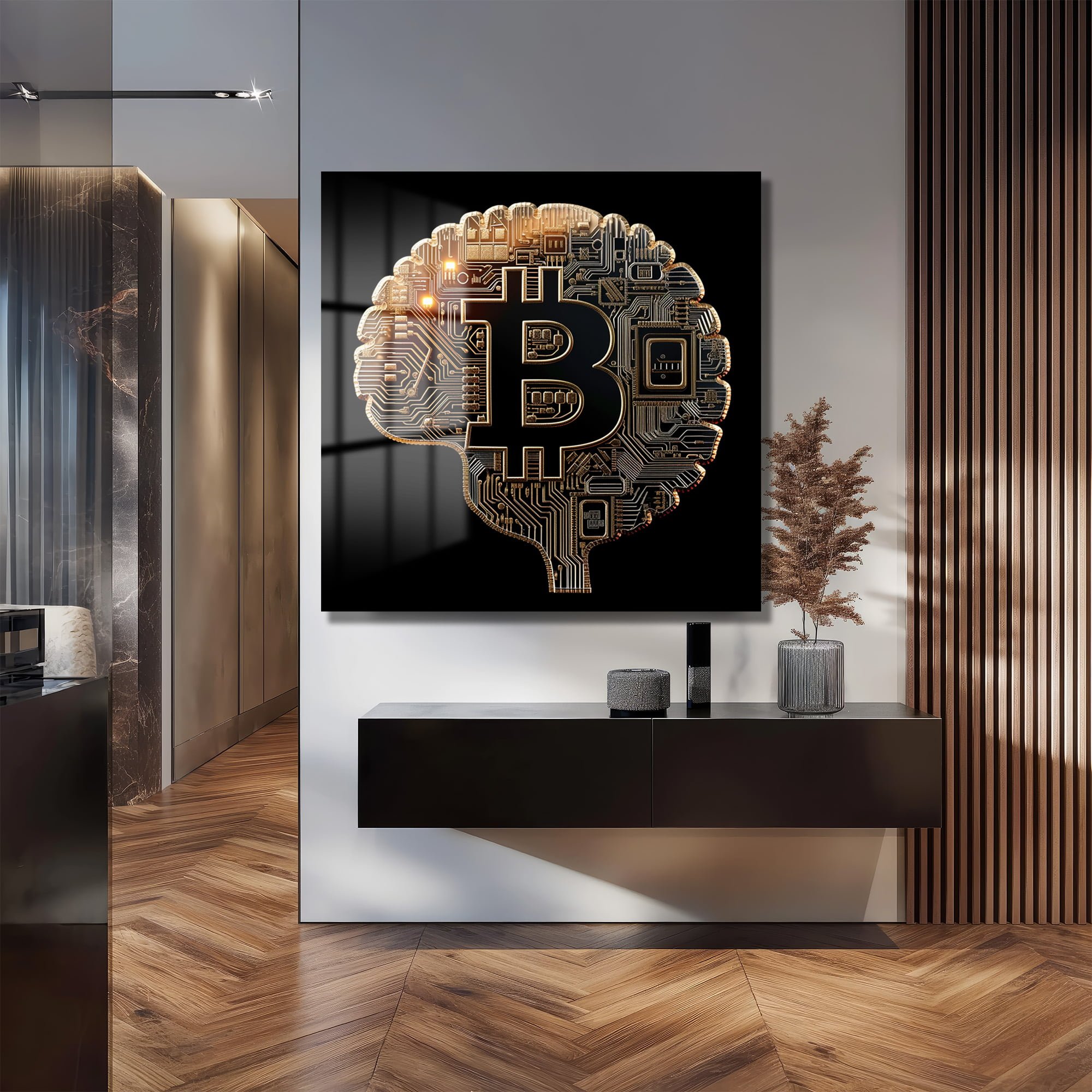 Kripto Zeka: Bitcoin ve Teknoloji Temalı Modern Cam Tablo Duvar Dekoru cam tablo, duvar sanatı, modern dekorasyon, soyut sanat, cam sanat eserleri, iç mekan dekorasyonu, ofis dekorasyonu, ev dekorasyonu, restoran dekorasyonu, cafe dekorasyonu, cam baskı, UV baskı, estetik duvar sanatı