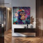 Kozmik Maymun: Psychedelic Enerjili Modern Cam Tablo Duvar Dekoru cam tablo, duvar sanatı, modern dekorasyon, soyut sanat, cam sanat eserleri, iç mekan dekorasyonu, ofis dekorasyonu, ev dekorasyonu, restoran dekorasyonu, cafe dekorasyonu, cam baskı, UV baskı, estetik duvar sanatı