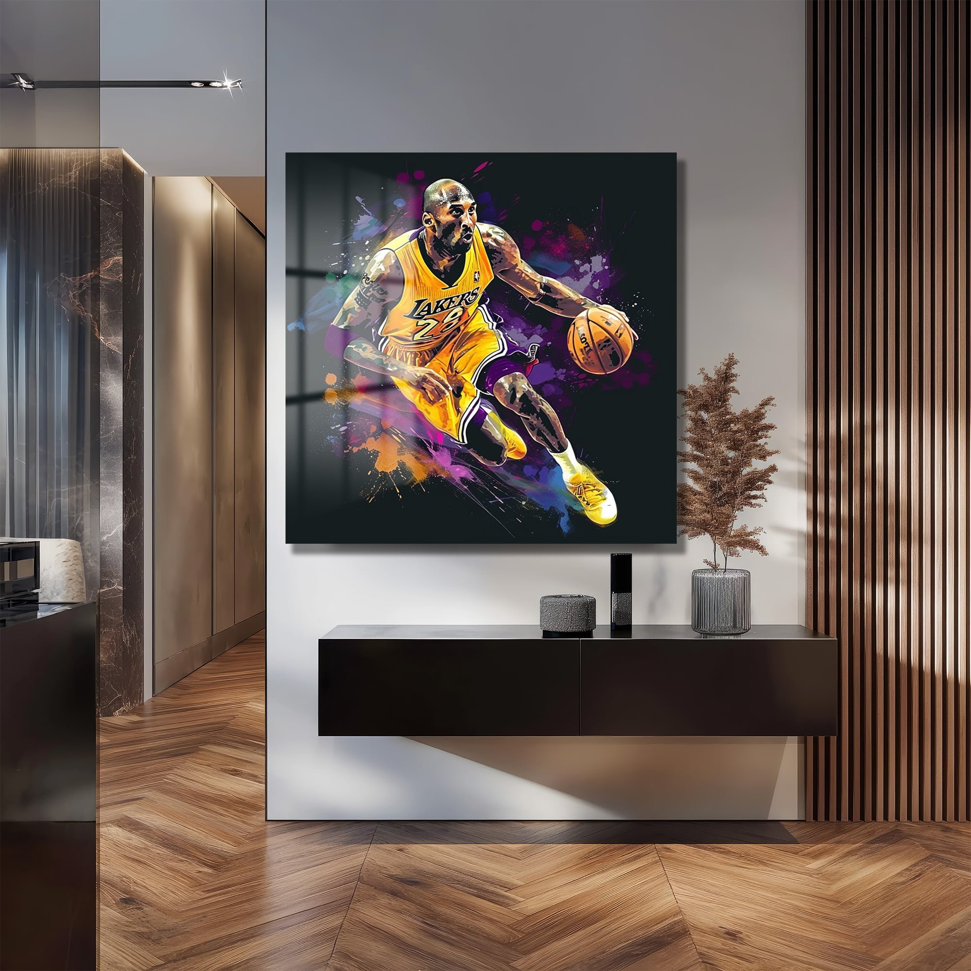 Mamba Ruhu: Dinamik Kobe Bryant Splash Art Cam Tablo Duvar Dekoru cam tablo, duvar sanatı, modern dekorasyon, soyut sanat, cam sanat eserleri, iç mekan dekorasyonu, ofis dekorasyonu, ev dekorasyonu, restoran dekorasyonu, cafe dekorasyonu, cam baskı, UV baskı, estetik duvar sanatı