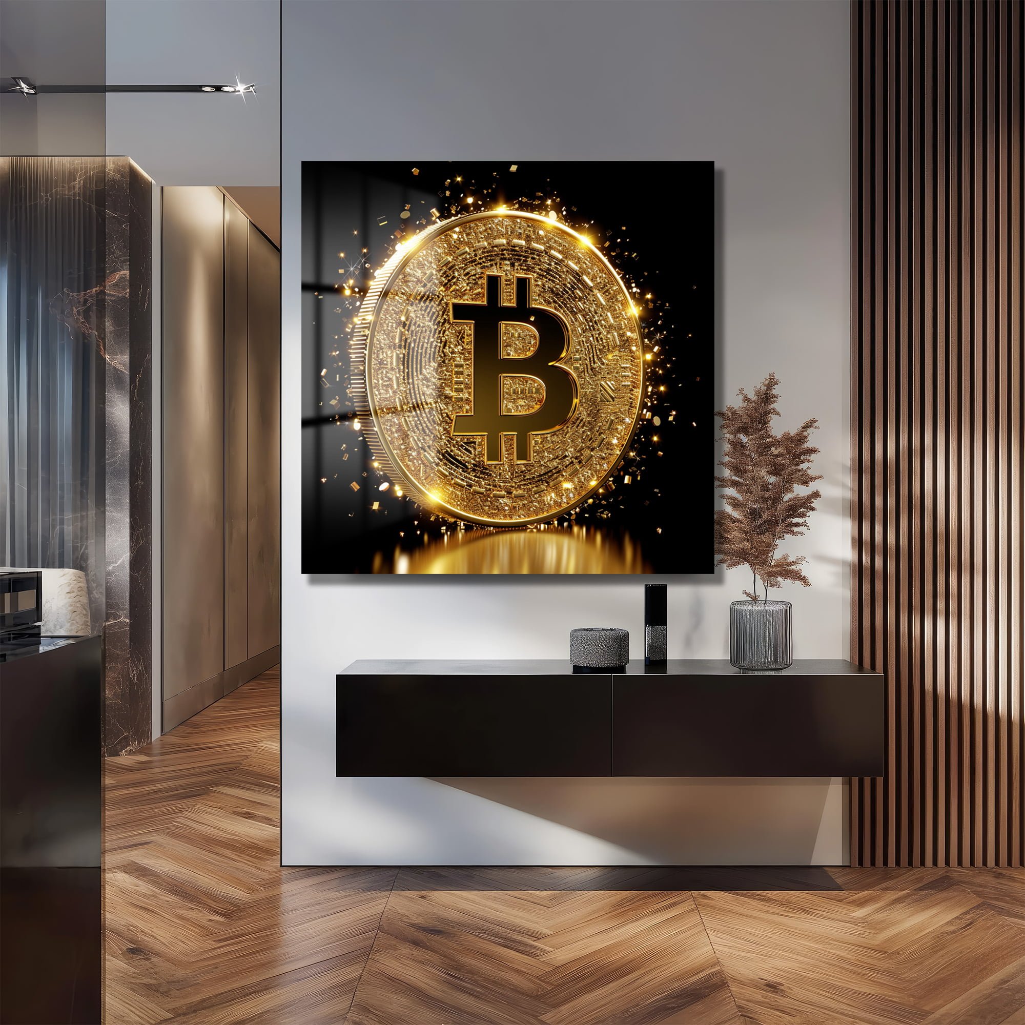 Dijital Altın Çağı: Parıltılı Bitcoin Modern Cam Tablo - Glazella Dijital Altın Çağı: Parıltılı Bitcoin Modern Cam Tablo - Glazella