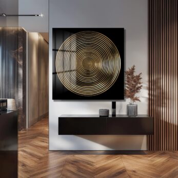 Altın Spiral Derinliği: Modern Geometrik Cam Tablo - Glazella