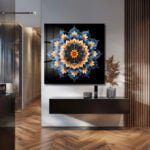 Gizemli Mandala: Sonsuzluk Mavisi ve Altın Işıltılı Temperli Cam Tablo Duvar Dekoru cam tablo, duvar sanatı, modern dekorasyon, soyut sanat, cam sanat eserleri, iç mekan dekorasyonu, ofis dekorasyonu, ev dekorasyonu, restoran dekorasyonu, cafe dekorasyonu, cam baskı, UV baskı, estetik duvar sanatı