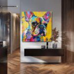 Renkli Fransız Bulldog: Modern Sanat Cam Tablo Duvar Dekoru cam tablo, duvar sanatı, modern dekorasyon, soyut sanat, cam sanat eserleri, iç mekan dekorasyonu, ofis dekorasyonu, ev dekorasyonu, restoran dekorasyonu, cafe dekorasyonu, cam baskı, UV baskı, estetik duvar sanatı