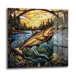 Nehrin Dansı: Stained Glass Somon Balığı Cam Tablo - Glazella Nehrin Dansı: Stained Glass Somon Balığı Cam Tablo - Glazella
