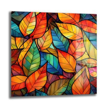 Sonbahar Rüyası: Renkli Yapraklar Stained Glass Cam Tablo - Glazella