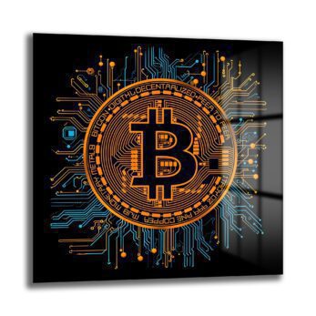 Dijital Altın: Bitcoin Devre Kartı Tasarımlı Modern Cam Tablo - Glazella