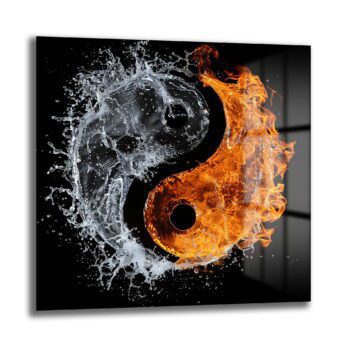 Ateş ve Su Dengesi: Dinamik Yin Yang Cam Tablo - Glazella
