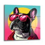 Havalı Fransız Bulldog Pop Art Cam Tablo | Canlı Renklerle Modern Duvar Dekoru - Glazella Havalı Fransız Bulldog Pop Art Cam Tablo | Canlı Renklerle Modern Duvar Dekoru - Glazella
