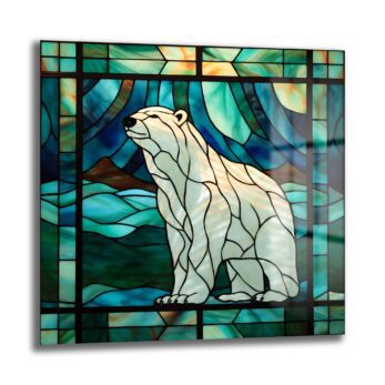 Buzların Hükümdarı: Stained Glass Kutup Ayısı Temperli Cam Tablo - Glazella